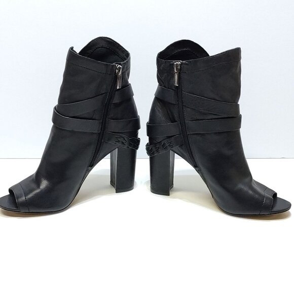 Vince Camuto Open-Toe Ankle Boots US 8.5M Leather Peep Toe Heels Buckle Detail - Picture 4 of 14